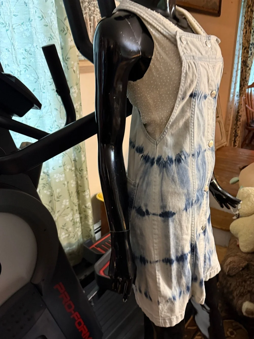 GAP Blue and White Tie-Dye Denim Overall Mini Dress